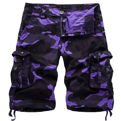 HODZAIW Mens Camo Cargo Shorts Cotton Multi-Pocket Outdoor Camouflage Cargo Shorts Purple Camo 36