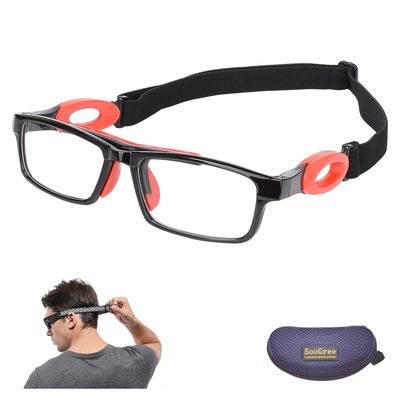 SooGree Sport Safety Goggles Glasses Racquetball Basketball Goggles Sports Eyewear Protective Glasses Lens Replaceable Scratch Resistant Protective Eyewear (8040 Black frame Red pad)