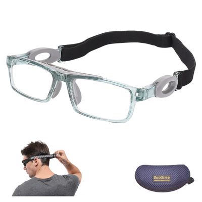 SooGree Sport Safety Goggles Glasses Racquetball Basketball Goggles Sports Eyewear Protective Glasses Lens Replaceable Scratch Resistant Protective Eyewear (8040 Light Grey frame Gray pad)