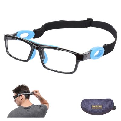 SooGree Sport Safety Goggles Glasses Racquetball Basketball Goggles Sports Eyewear Protective Glasses Lens Replaceable Scratch Resistant Protective Eyewear (8040 Black frame Blue pad)