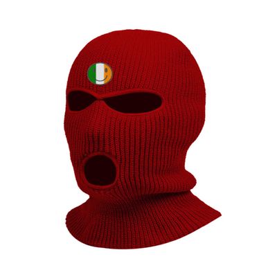Irish Ski Mask St Patrick's Day Irish Smiley Embroidered Three Hole Mask Shamrock Face Cover Ireland Balaclava Warm Hat (Maroon)