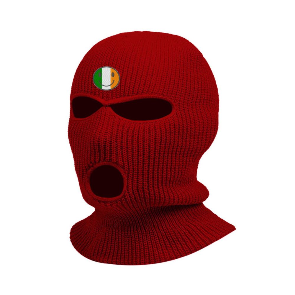 Irish Ski Mask St Patrick's Day Irish Smiley Embroidered Three Hole Mask Shamrock Face Cover Ireland Balaclava Warm Hat (Maroon)