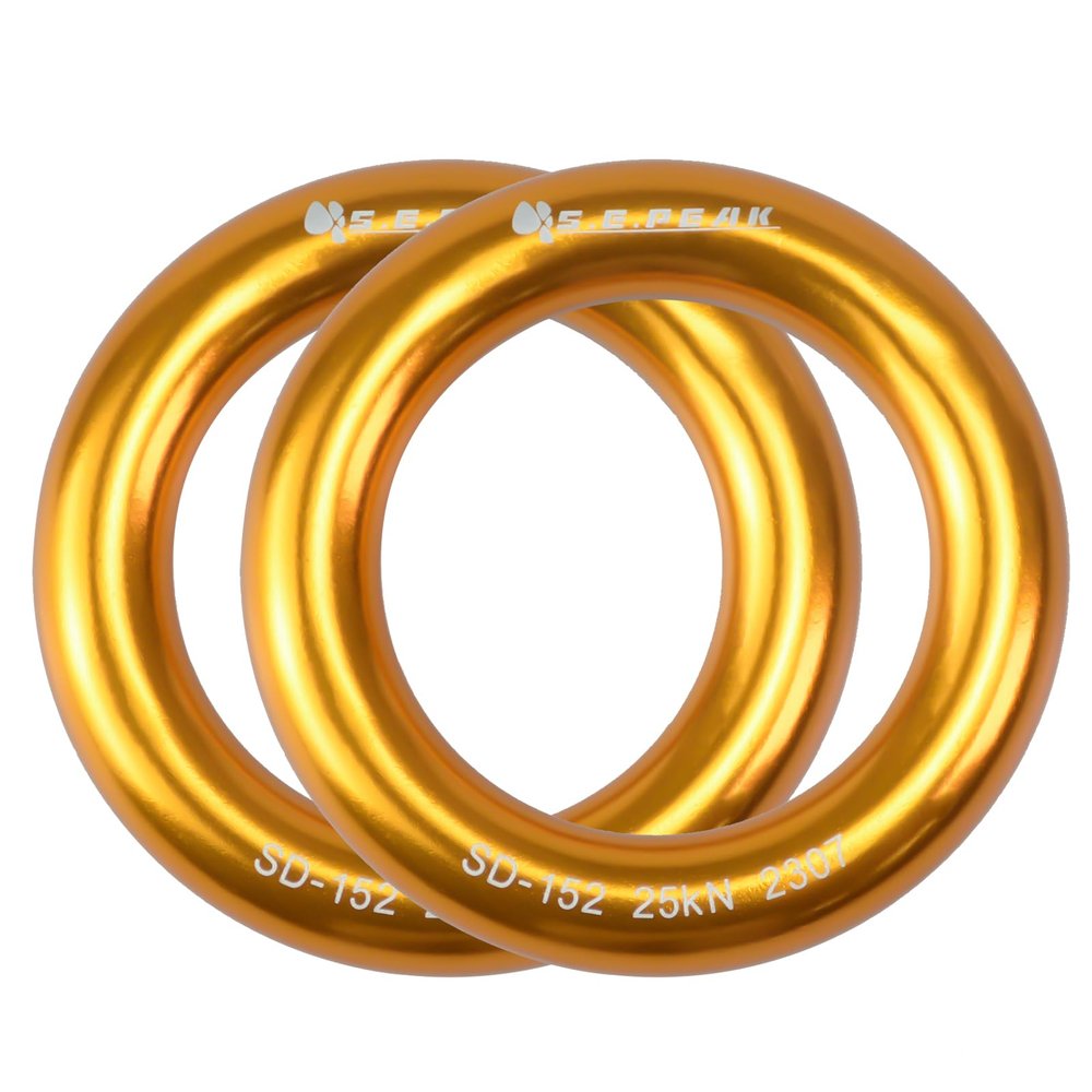 S.E.PEAK 25kN Aluminum Rappel Ring, Tension O-Ring, Connection Ring for Rock Climbing, Arborist, Gold, Pack of 2