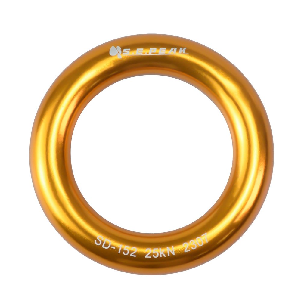 S.E.PEAK 25kN Aluminum Rappel Ring, Tension O-Ring, Rock Climbing, Arborist, Gold, Pack of 1