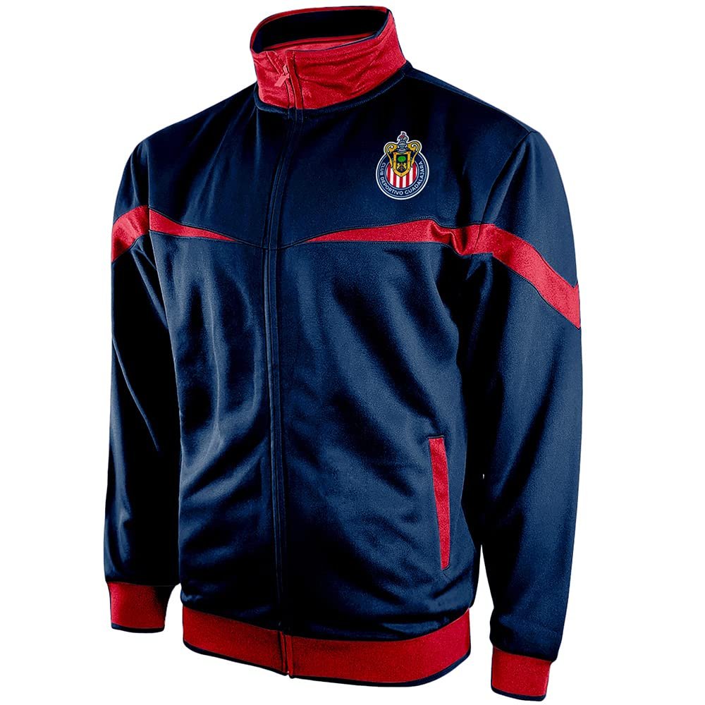 Icon Sports Soccer Track Jacket  Official Mens World Football Club Team Casual Full Zip Up Active Adult Training Top (Chivas Striker/Navy, XX-Large)