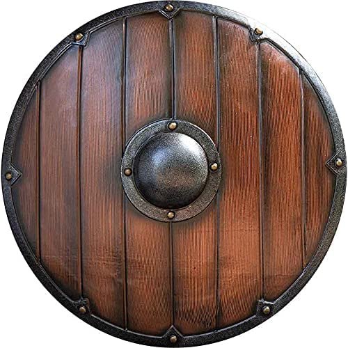 Vintage Armor Wooden Shield Enactment Mount Riveting 14 Gauge Steel with Wooden Handle Knights Adult Buckler Shields