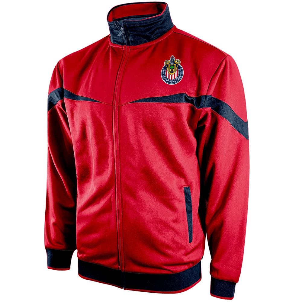 Icon Sports Soccer Track Jacket  Official Mens World Football Club Team Casual Full Zip Up Active Adult Training Top (Chivas Striker/Red, XX-Large)
