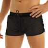 QinCiao Mens See Through Sheer Drawstring Boxer Short Drawstring Summer Beach Shorts Black Small view 3
