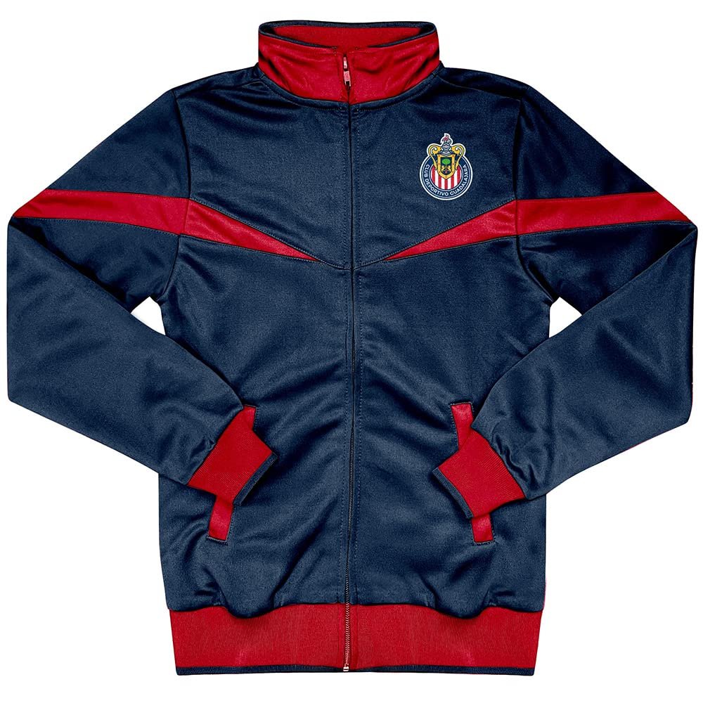 Icon Sports Soccer Track Jacket Official Boy's World Football Club Team Casual Full Zip Up Active Youth Training Top (Chivas Striker/Navy, YL)