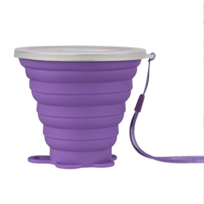 SEN-qiaolu Silicone Collapsible Travel Cup Silicone Folding Camping Cup with Lids Expandable Drinking Cup for Outdoor Drinking (Color : Purple)