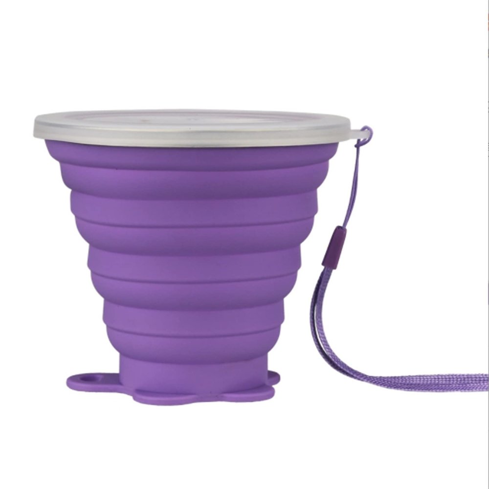 SEN-qiaolu Silicone Collapsible Travel Cup Silicone Folding Camping Cup with Lids Expandable Drinking Cup for Outdoor Drinking (Color : Purple)