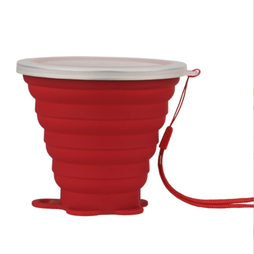 SEN-qiaolu Silicone Collapsible Travel Cup Silicone Folding Camping Cup with Lids Expandable Drinking Cup for Outdoor Drinking (Color : Red)