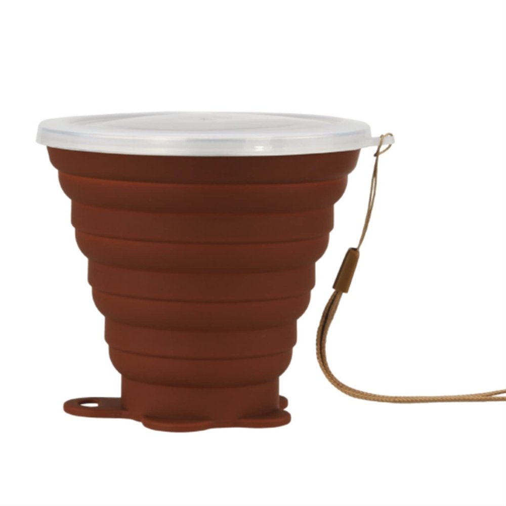 SEN-qiaolu Silicone Collapsible Travel Cup Silicone Folding Camping Cup with Lids Expandable Drinking Cup for Outdoor Drinking (Color : Brown)