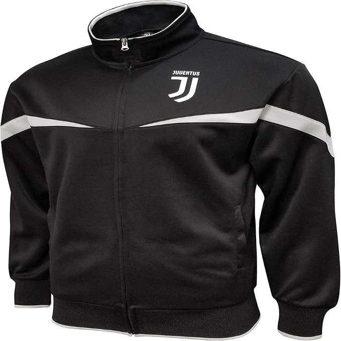 Icon Sports Soccer Track Jacket Official Boy's World Football Club Team Casual Full Zip Up Active Youth Training Top (Juventus Striker/Black, YM)