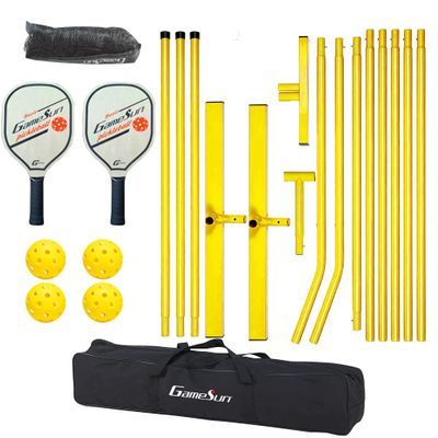 GAMESUN Complete Pickleball net Set for Outdoor, Indoor, Backyard use, Includes Metal Frame, 22 Feet PE net, Paddles, Balls,Carry Bag