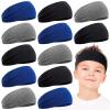 12 Pieces Soft Athletic Wicking Elastic Hairbands for Kids - 16 Inch Headbands for Sports, Girls and Boys (Black, Gray, Blue) view 1