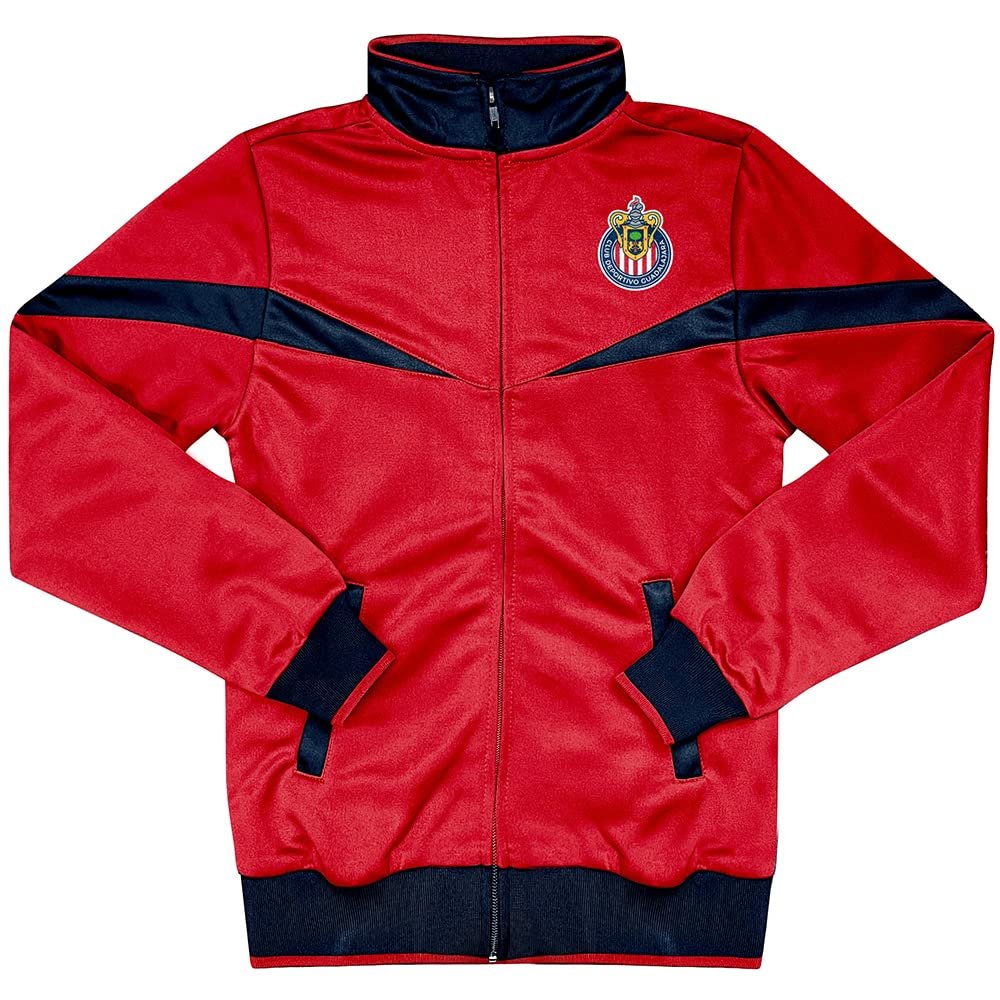 Icon Sports Soccer Track Jacket Official Boy's World Football Club Team Casual Full Zip Up Active Youth Training Top (Chivas Striker/Red, YS)
