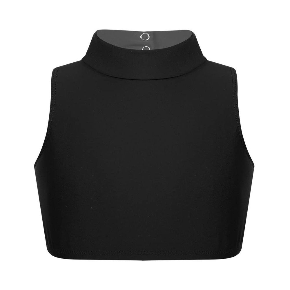 Aislor Big Girls Kids Mock Neck Criss-Cross Back Crop Tops Bra Athletic Dance Sports Activewear Black 6 Years