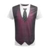 YONGHS Mens Fake Tuxedo T-Shirt Short Sleeve Printed Vest Tie Tux Shirt Fancy Dress Costume Shirt Burgundy 3X-Large view 1