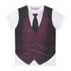 YONGHS Mens Fake Tuxedo T-Shirt Short Sleeve Printed Vest Tie Tux Shirt Fancy Dress Costume Shirt Burgundy 3X-Large view 3