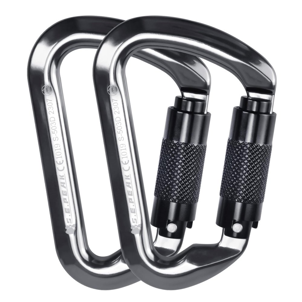SEPEAK UIAA CE 30kN Climbing Carabiner Clips, Professional Heavy Duty Twist Locking Carabiners for Climbing,Mountaineering, Rappelling, Camping, Hiking, Swings, Large D Ring Hooks
