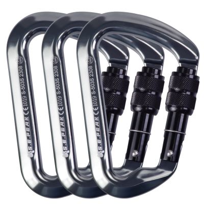 SEPEAK UIAA CE 30kN Locking Climbing Carabiner, Professional Heavy Duty Screwgate Clip for Outdoor Climbing, Mountaineering, Rappelling, Camping, Hiking, Swing, Large D Carabiner Hook/6744lbs,3pc