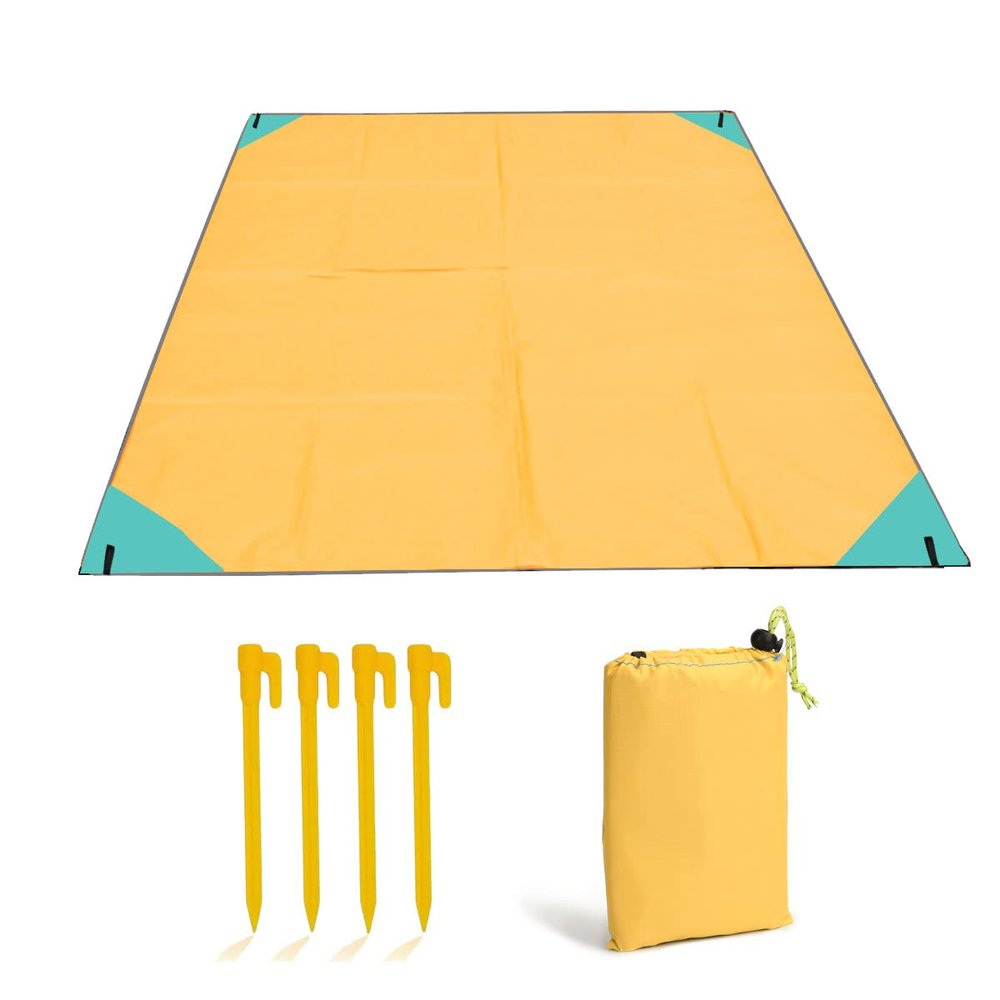 Beach Blanket Sandproof 79" x 59" Large Beach Mat Outdoor Picnic Blanket Compact Lightweight Waterproof Quick Drying Oxford Picnic Mat for Adults Travel Camping Hiking Music Festivals (Yellow)