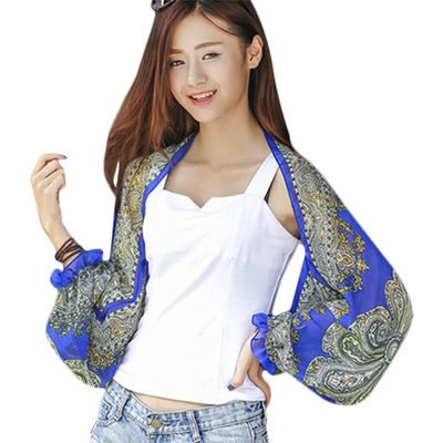 Women Sun Protection Arm Sleeves Summer Chiffon Floral Shawl Scarf Anti-UV for Outdoor Driving Cycling