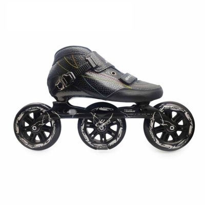 NC Outdoor Speed Racing Long Street Trace Asphalt Road Inline Speed Skates Shoes Carbon Fiber Adults Kids Sport Roller Patines E U48, Black3x110mm, 38