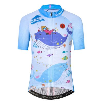 Cycling Jersey Kids Bicycle Top Children Bike MTB Shirt Boy Girl Mountain Road Clothing Racing Riding Blouse Cycle Biking Biker Outfits Fishes M