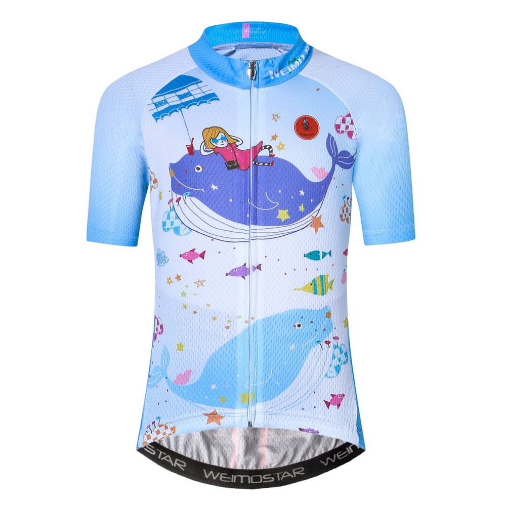 Cycling Jersey Kids Bicycle Top Children Bike MTB Shirt Boy Girl Mountain Road Clothing Racing Riding Blouse Cycle Biking Biker Outfits Fishes M
