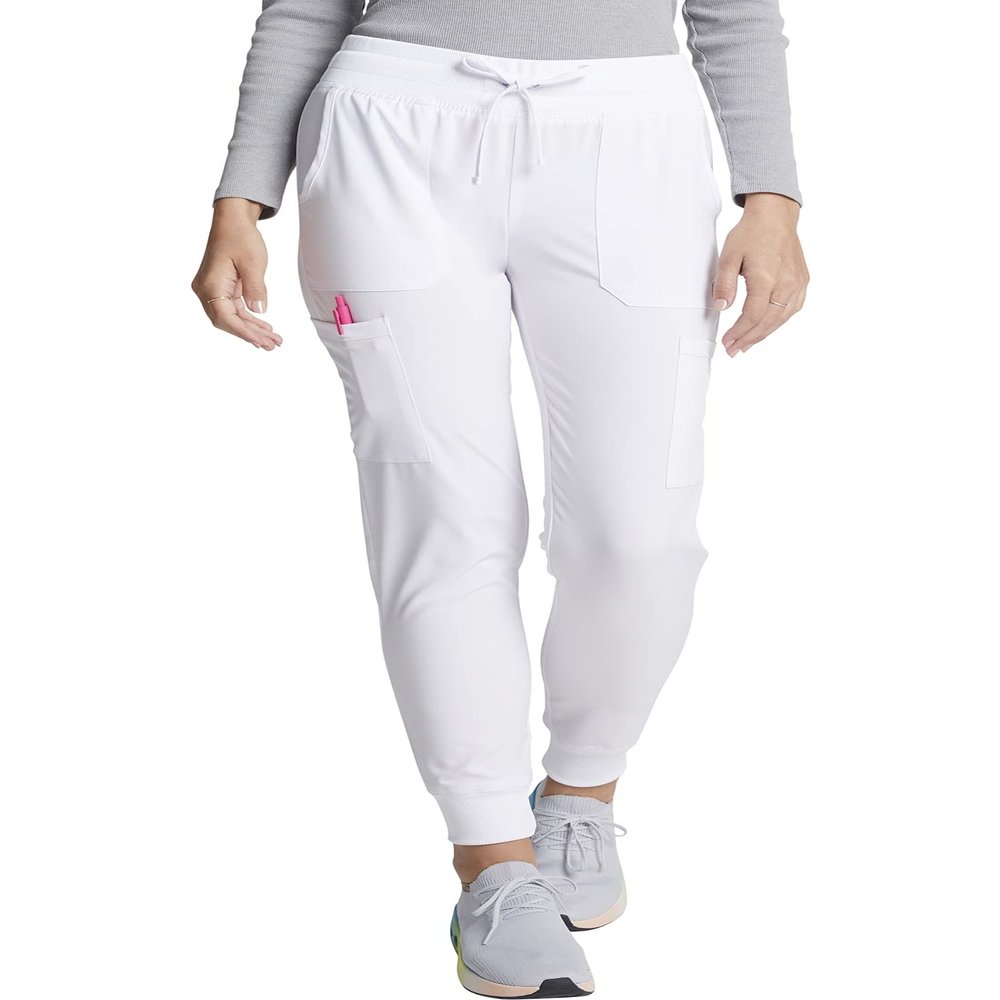 EDS Essentials Jogger Scrubs for Women, Drawstring Scrub Pants DK065P, XXS Petite, White