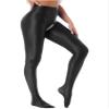 Hularka Women's Oil Glossy Footed Leggings Nylon Spandex Tights Opaque High Waist Pantyhose Pants Black Large view 2