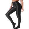 Hularka Women's Oil Glossy Footed Leggings Nylon Spandex Tights Opaque High Waist Pantyhose Pants Black Large view 3
