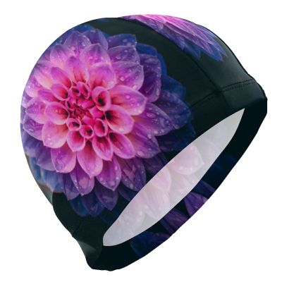 Dallonan Swimming Cap Purple Dahlia Flower Adult Swim Cap Polyester