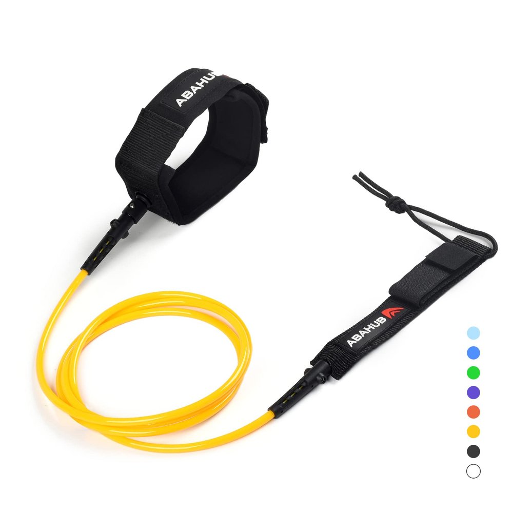 Abahub Premium Surfboard Leash, Straight Surf Board Leg Rope, Legrope Strap for Shortboard, Skimboard, Fish Surfboard Replacement Leashes 8 Foot Yellow 7 mm Thick