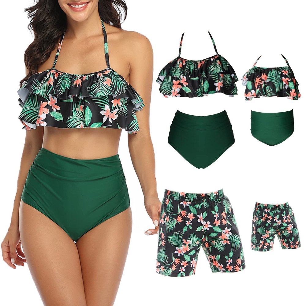 Family Swimsuits Matching Set Print Bikini Swim Trunks Bathing Suit Boys 4-5T Green