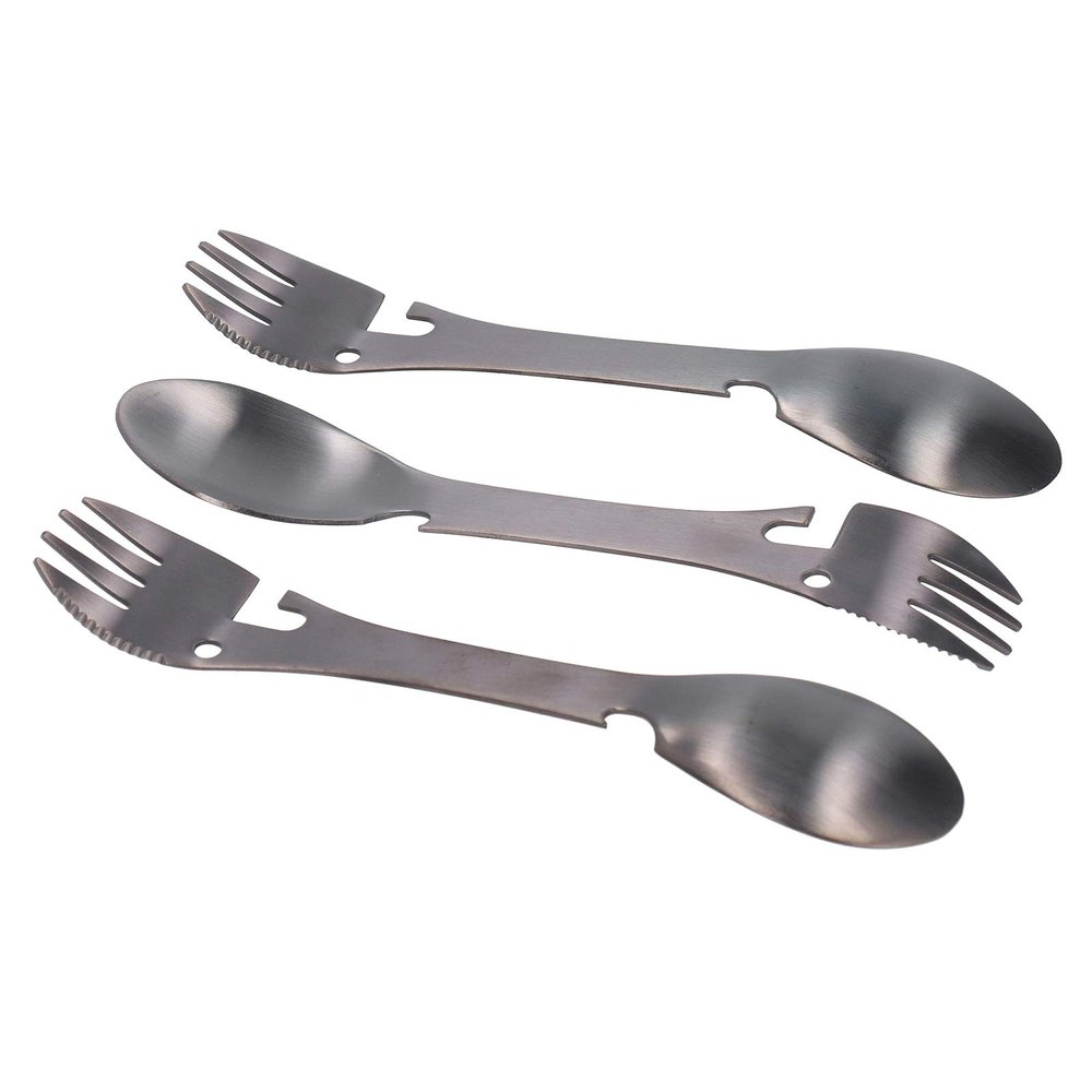 5 in 1 Camping Utensils,Tactical Spork Camping Spork Portable Flatware Stainless Steel Silverware Fork Spoon Bottle Opener Knife Can Opener Combo for Outdoor Picnic Hiking Fishing Backpacking