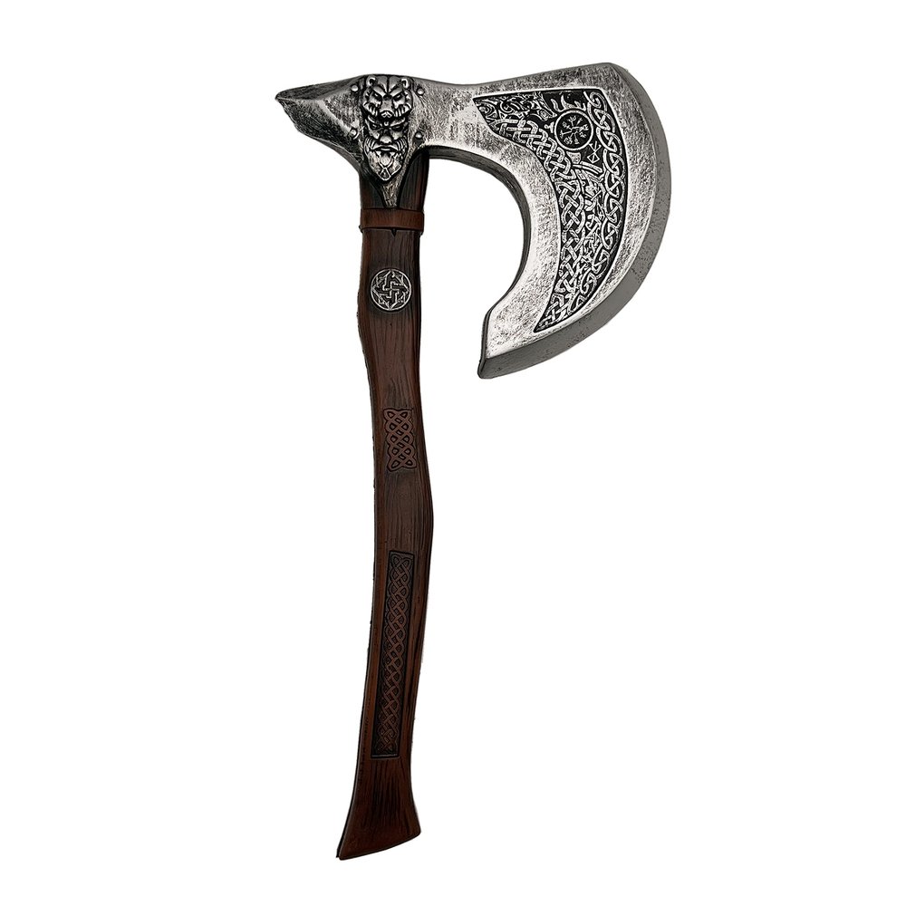 LOOYAR PU Foam Wolf Totem Viking Shield Axe Toy Props for Berserker Warrior Knight Costume Battle Play Halloween Cosplay LARP (Axe S)