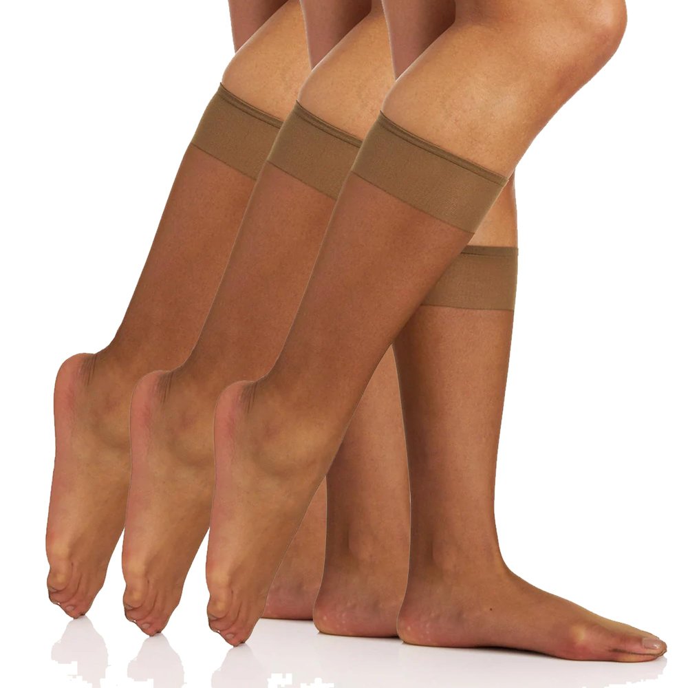 Berkshire womens 3 Pairs Ultra Sheer Sheer Toe Pantyhose With Sandalfoot Toe Knee High, French Coffee, 8.5-11 US