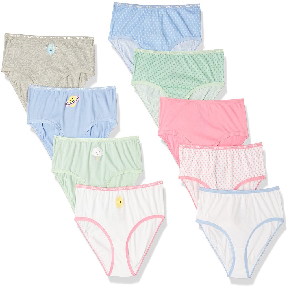Maidenform Girls Cotton Hipster Underwear, 9 Pack Cute Universe 8 Years
