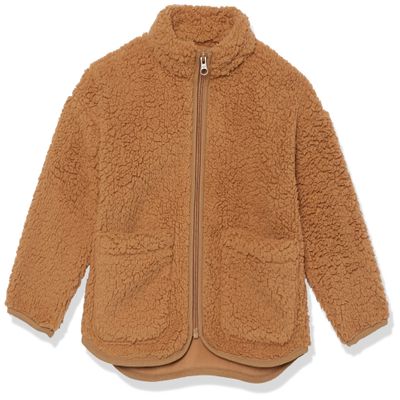 Amazon Aware Unisex Toddlers' Recycled Polyester Sherpa Long Sleeve Jacket, Dark Tan, 4T