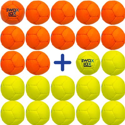 SWAX LAX 12 Orange 12 Yellow Lacrosse Training Ball Coach Bundle - Same Size & Weight as Regulation but Soft - Indoor Outdoor Drill Practice with Less Bounce & Rebounds