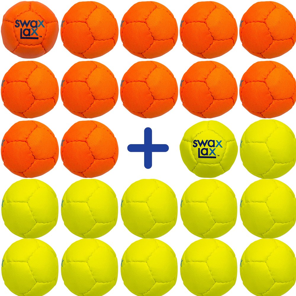 SWAX LAX 12 Orange 12 Yellow Lacrosse Training Ball Coach Bundle - Same Size & Weight as Regulation but Soft - Indoor Outdoor Drill Practice with Less Bounce & Rebounds