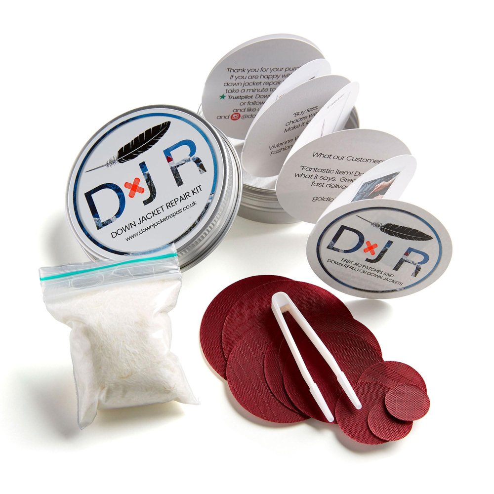 KIT-in-A-TIN - Repair Patches and Goose Down Top-Up for Down Jackets and Sleeping Bags (Burgundy)