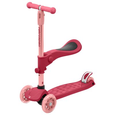 Retrospec Chipmunk Plus 3-Wheel Kids Scooter with LED Light-Up Wheels & Foldable Seat - Adjustable Height 26.5-31.5in, Toys for 3 Year Old Boys & Girls, Safe Non-Slip Deck