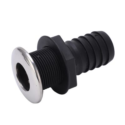 Through Hull Fitting, 1 1/2in Through Hull Drain Straight Black with Stainless Steel Cover Flapper for Boats Yachts Ships