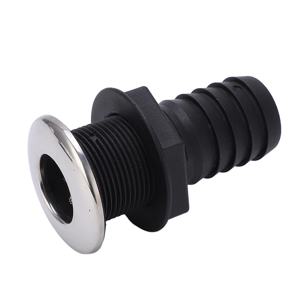 Through Hull Fitting, 1 1/2in Through Hull Drain Straight Black with Stainless Steel Cover Flapper for Boats Yachts Ships