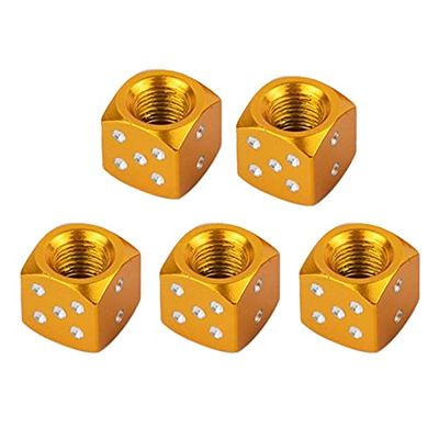 SASHUN ZX 5pcs Aluminum Dice Valve Caps Tire Air Valve Stem Cap Cover for Car Trunk Mountain Road Bike Bicycle Wheel T302 (Color : Gold)