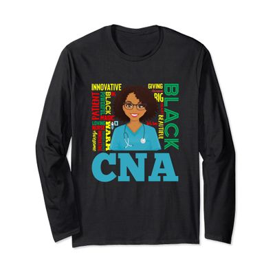 CNA African American Black Woman Nurse Appreciation Long Sleeve T-Shirt